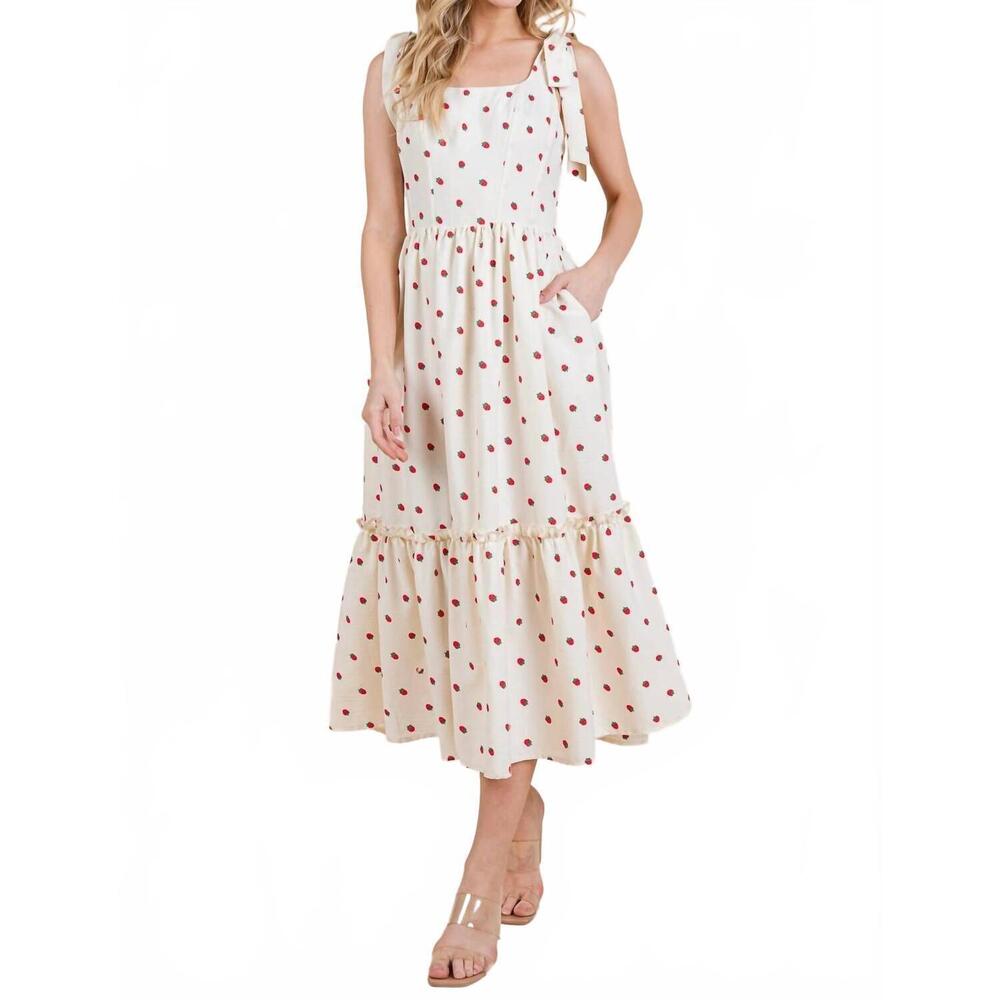 NEW GEEGEE strawberry fields midi sundress in ivory